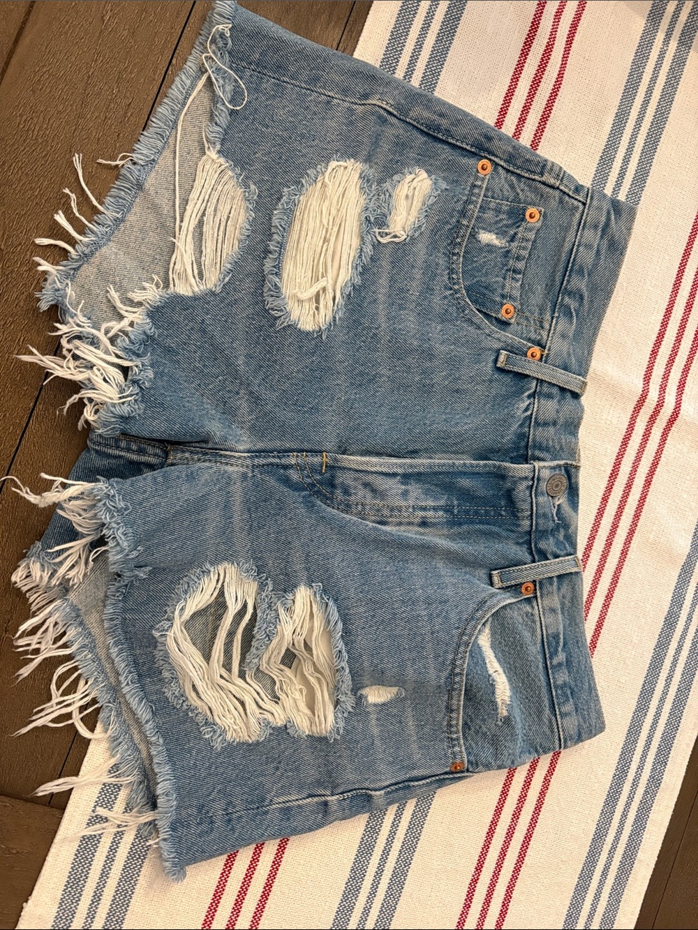 Light Blue Distressed Denim Cutoff Shorts